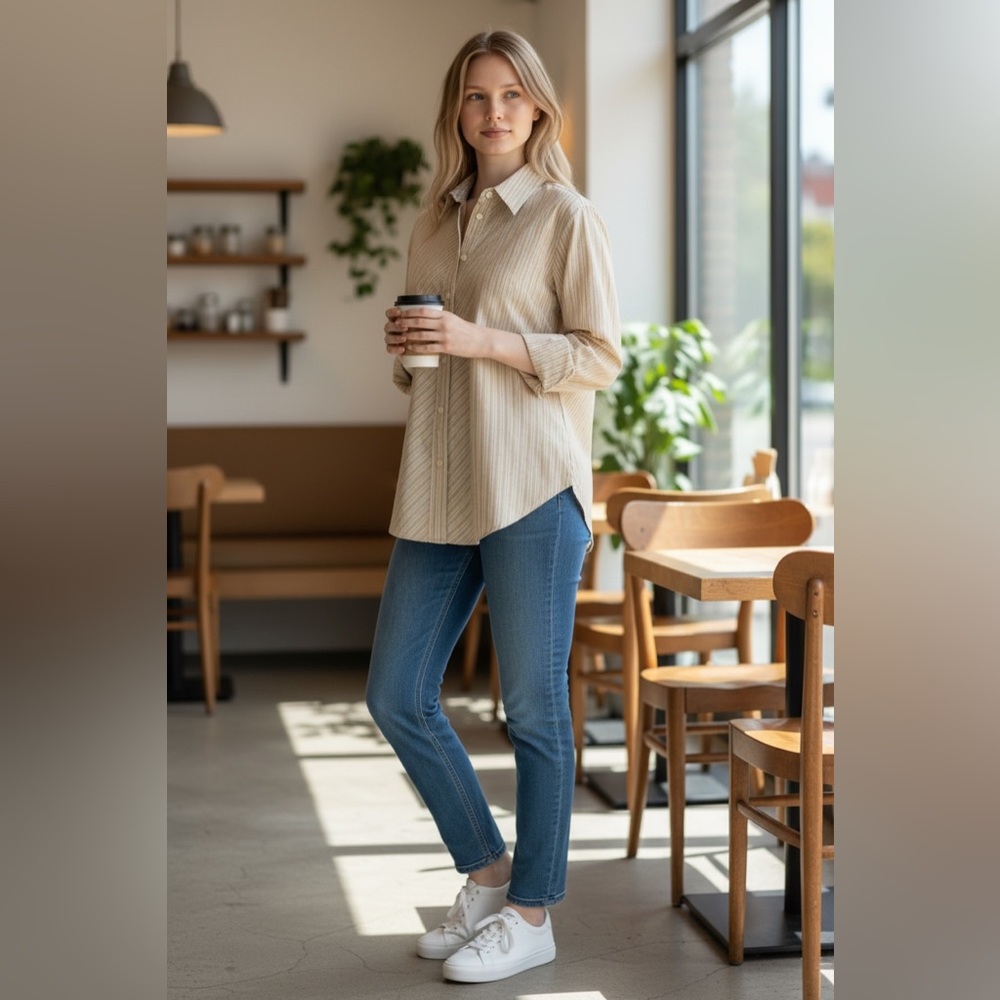 GAP Women’s Striped Shirt - Beige and White